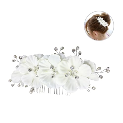 MAGICLULU Blütenseitenkamm hochzeitshaar schmuck wedding hair accessories Haarschmuck für die Hochzeit Haarseitenkämme brautseitenkämme Strasssteine Perlen drehen Brautjungfer Weiß von MAGICLULU