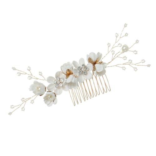 MAGICLULU Blumen Haar Kämme Strass-haarkamm Haarschmuck Für Die Braut Dekorativer Haarkamm Für Damen Hochzeit Haarkamm Feenschmuck Für Frauen Brautjungfer Weiß Haarteil Wenig Frisch Metall von MAGICLULU