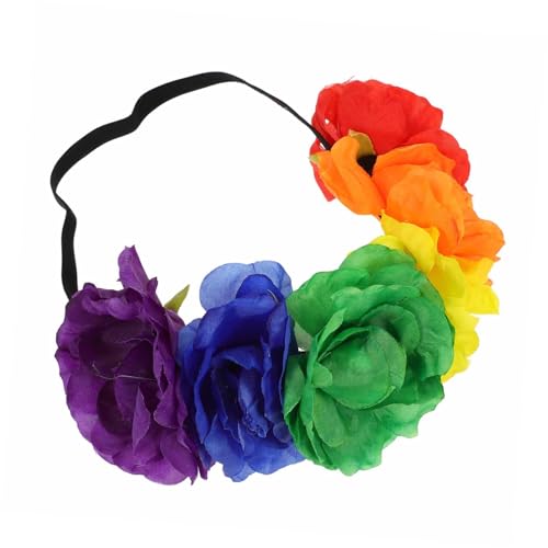 MAGICLULU Blumenstirnband Mit Rosenblüten-haarreif Haarband Kostümstirnband Cosplay-kopfbedeckung Foto-stirnband Regenbogen-haarreif Festival-stirnband Elastisches Band Für Partys Und Besond von MAGICLULU