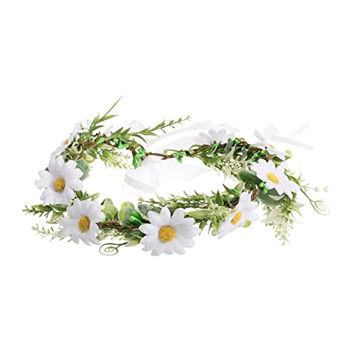 MAGICLULU Boho-kranz Gänseblümchenband Blumenband Mädchen Stirnbänder Blumenstirnband Mit Schleife Für Festival Florales Stirnband Kopfkranz Jäten Plastik Haarschmuck Weiß Hochzeit Urlaub von MAGICLULU