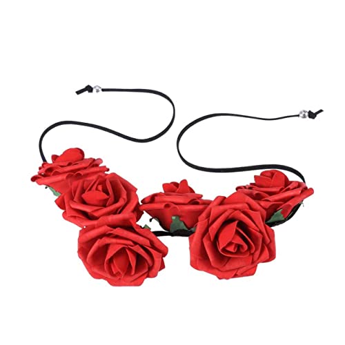 MAGICLULU Braut Haarkranz Handy-Geldbörse Mädchen Haarschmuck mit Blumen Blumenhalo hochzeitshaar schmuck Blumengirlande Haargummis rosa Stirnband Rosenhaarkranz Schnüren Kopfbedeckung rot von MAGICLULU