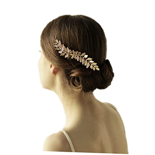 MAGICLULU Brautkamm Haarkamm aus Blattgold Hochzeitsseitenkamm für die Braut Hochzeit Haarspange Braut- Haarnadeln Haar Klammern Kopfbedeckung handgefertigte Haarnadel wild Schal Damen von MAGICLULU