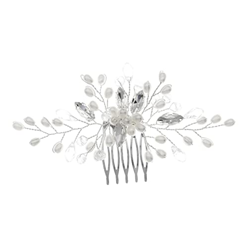 MAGICLULU Brautperlenkamm Braut Kopfschmuck Mädchen Kopfbedeckungen für die Hochzeit Tiara Haarspangen Perlenhaarkamm Haarkamm-Clip mit Strass Europäisch und amerikanisch Haarnadel Zubehör von MAGICLULU