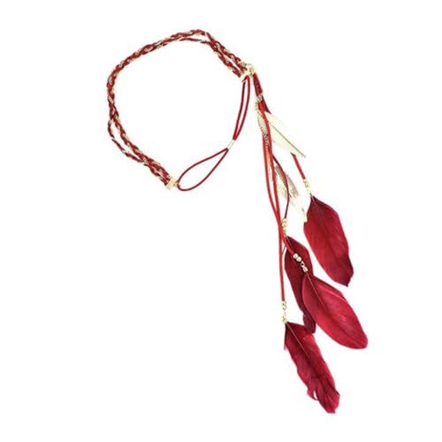 MAGICLULU Damen-Stirnband Federquasten-Stirnband geflochtene Haargummis Haarband Haarbänder farbige Haargummis Hippie-Kopfbedeckung Kopfschmuck weben Doppelschicht Anhänger f29 rot von MAGICLULU