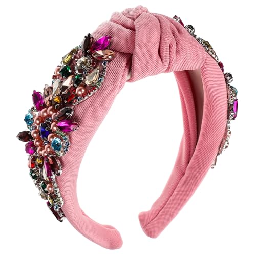 MAGICLULU Diamant- Und Perlenstirnband Frauen Kopfschmuck Haarschmuck Kopfschmuck Für Mädchen Haarreifen Für Frauen Knotenstirnband Für Frauen Dekorativ Stoff Binden Rosa Fräulein Requisiten von MAGICLULU