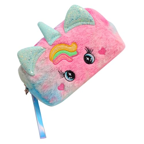 MAGICLULU Federmäppchen Einhorn Kosmetiktasche Süße Schminktasche Stifttasche Schminktasche Mit Reißverschluss Make-up-Tasche Für Mädchen Cartoon-Tasche Makeup Tasche Fräulein Plüsch Tragbar von MAGICLULU