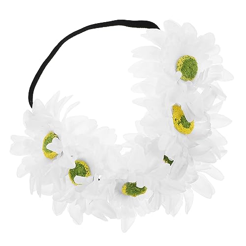 MAGICLULU Stirnbänder Aus Stoff Blumenstirnband Für Frauen Plüsch-kosmetiktasche Strass Halter Tablett Sonnenblumen-stirnband Mädchen Stirnband Haarband Haargummis Haarteil Damen Sommer Weiß von MAGICLULU