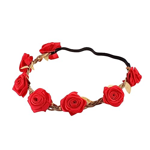 MAGICLULU Blumenstirnbänder hochzeitshaar schmuck wedding hair accessories Haargummi haarschmuck Blumenhaarkranz Baby-Stirnbänder für Mädchen die Blumen Kopfbedeckung Kugelkopf Stirnband rot von MAGICLULU