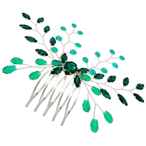 MAGICLULU Smaragdgrüner Haarkamm Für Hochzeit Braut-kopfschmuck Grüner Strass Haarschmuck Für Frauen von MAGICLULU