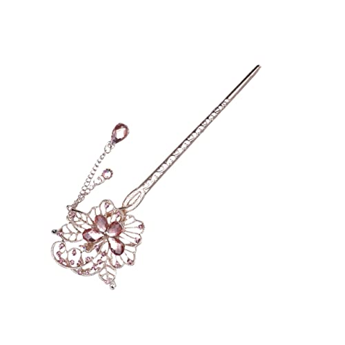 MAGICLULU Haarnadeln Aus Kristall Hairpin Japanisches Dekor Kristall-strasssteine Christmas Hair Accessories Vintage Haarstab Haarstock Haarnadel Haarschmuck Metall Perlenblume Rosa Fräulein von MAGICLULU