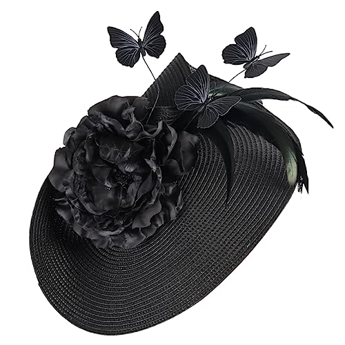 MAGICLULU Handgefertigte Kopfbedeckung hair accessories women hochzeitshaar schmuck Haarschmuck für die Hochzeit Frau Stirnband Kappen Hochzeits-Fascinator-Hut Braut Kopfschmuck Feder Stroh von MAGICLULU