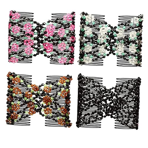 MAGICLULU 4stücke Haarkamm Mit Perlen Dehnbare Haarspangen-clips Langlebiger Perlenkamm Schleifenkamm Doppelte Haarspange Für Frauen Und Mädchen von MAGICLULU