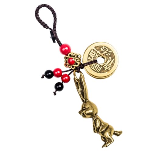 MAGICLULU Kaninchen Schlüsselanhänger aus Messing mit Feng Shui Dekorativer Taschenanhänger Handgefertigter Bunny Anhänger für Rucksack Geldbörse und Autoschlüssel von MAGICLULU