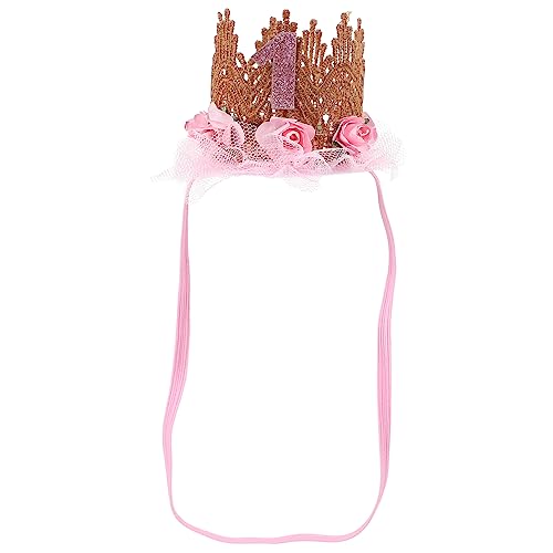 MAGICLULU Kindergeburtstag Stirnband -geburtstagskrone Stirnbänder Für Kinder Geschenke Für Neugeborene Babygeschenke Badegeschenke 1. Geburtstag Rosa Spitzenblume Geburtstagshut Plastik von MAGICLULU