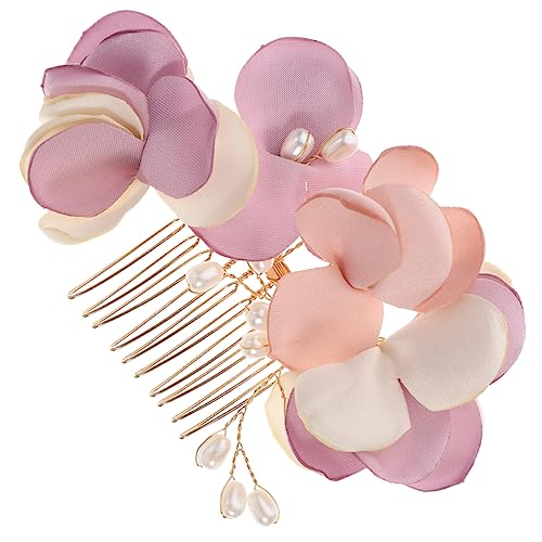 MAGICLULU Kopfbedeckungen für die Braut Hochzeit Braut Haarkamm Haarschmuck für die Hochzeit brautseitenkämme Tiara Haarkamm mit Brautblumen Brautkopfschmuck die Seite Zubehör Stoff Rosa von MAGICLULU