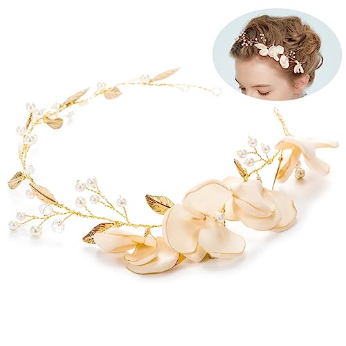 MAGICLULU Kopfbedeckungen für die Braut haarschmuck Haarbänder Haargummis mit Perlen Brautperle Haarreifen Tiara Haarband zur Hochzeit Haarband für Frauen Koreanische Version Stirnband von MAGICLULU