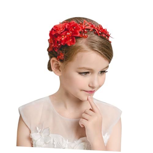 MAGICLULU Kopfschmuck für Kinder Geschenke für Kinder rotes Stirnband Stirnbänder für Kinder Haargummis Haarreifen für Mädchen hübsches Haarband Handgemacht Kopfbedeckung Haare hoch Braut von MAGICLULU