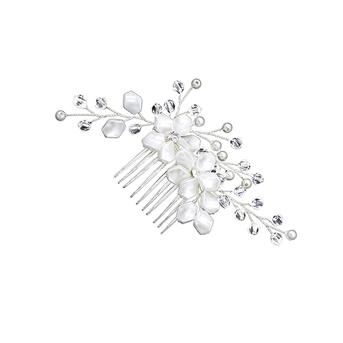 MAGICLULU Perlenblumen-haarkamm Kopfschmuck Für Die Braut Perlen Tiara Strass-kopfschmuck Braut Haarkamm Disc-haarkamm Haarschmuck Für Die Braut Perlenkopfschmuck Weiß Hochzeit von MAGICLULU