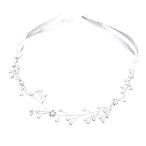 MAGICLULU Perlenstirnband mit Schleife hochzeitshaar schmuck wedding hair accessories Braut Kopfschmuck strass hochzeit haarband haarschmuck Kopfschmuck für die Braut Hochzeit Stirnband Weiß von MAGICLULU