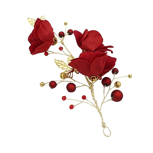 MAGICLULU Schöner Brautkopfschmuck Schöne Kopfbedeckung Für Die Braut Blumenkopfschmuck Braut Rosenkopfschmuck Braut Brautschmuck Kopfschmuck Rot von MAGICLULU