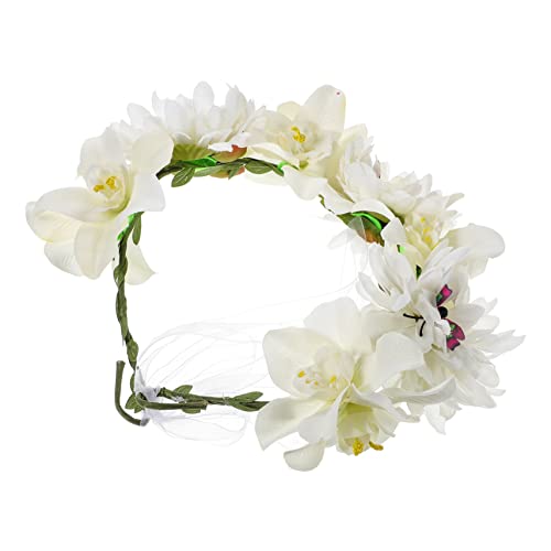 MAGICLULU Schmetterlingskranz Stirnband Blumenstirnbänder Für Frauen Mädchen Stirnbänder Blumenkrone Für Mädchen Boho-accessoires Feenkrone Feendekorationen Braut Suite Blumenmädchen Stoff von MAGICLULU