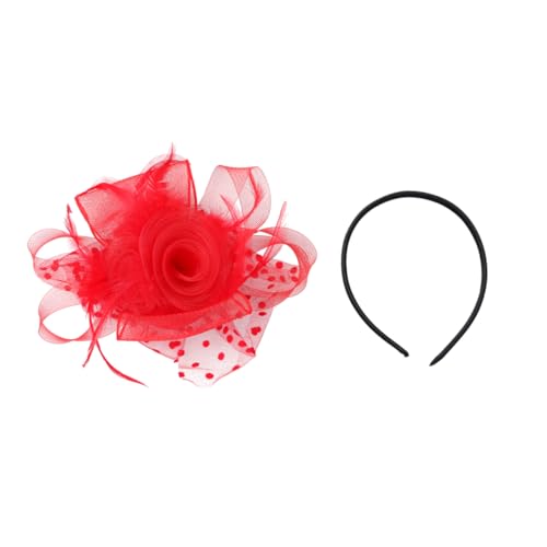 MAGICLULU Haarschmuck Kreative Kopfbedeckungen Flapper-kopfstück Stirnbänder Aus Spitze -faszinator Turban-stirnband Blumenkopfschmuck Rot Mesh-gürtel Fräulein Gittergewebe Damen Stirnbänder von MAGICLULU