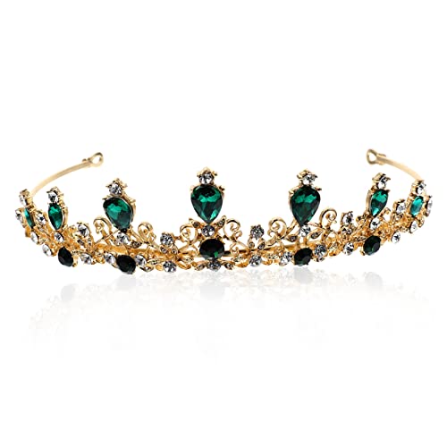 MAGICLULU Strass-Krone fasching kopfbedeckung fasching kopfschmuck Festliche Kopfbedeckung grünes Haarbänder Stirnband Haarschmuck die Krone Tiara Partykrone dekorative Braut von MAGICLULU