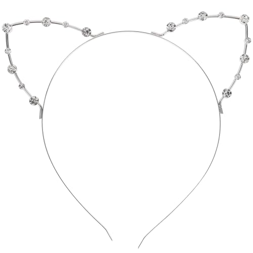 MAGICLULU Rhinestone Katzenohren Haarreif Für Kostümparty Silberner Kopfschmuck Mit Strasssteinen Für Damen Und Mädchen Für Karneval Und Maskenbälle von MAGICLULU