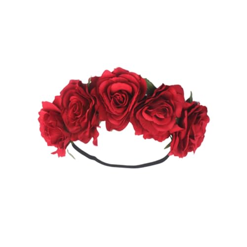 MAGICLULU Stirnband haarschmuck haar zubehör blumengirlande Fotoaccessoire Haargummi Blumenstirnbänder für Mädchen Kopfbedeckung Rosen für die Braut Hochzeit Beflocktes Tuch rot von MAGICLULU