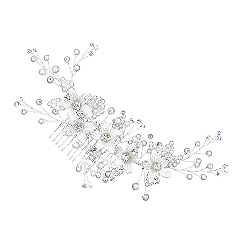 MAGICLULU hochzeit kopfschmuck Brauteinsatzkamm Perlenhaarspangen hochzeitshaar schmuck wedding hair accessories Haarklammer Tiara Frauen Haarnadel Kopfschmuck für die Braut Weiß von MAGICLULU