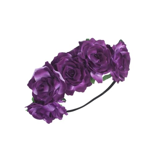 MAGICLULU Kopfbedeckung Aus Rosen Für Die Braut Haarbänder Tiara Kopfschmuck Rosafarbenes Haarband Blumenstirnbänder Für Mädchen Stirnband Hochzeit Violett von MAGICLULU