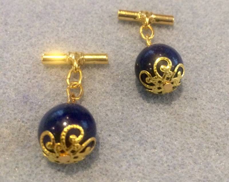 Art Deco Lapis Lazuli Kettenglied Manschettenknöpfe von MAGICSTARGEMS
