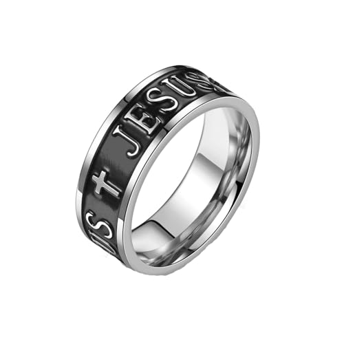 MAGIIE 8mm TITANIUM Ringe für Herren Keltische Drachen Ringe Eheringe Herren Schwarz Cubic Zirkonia Ring Partnerringe Freundschaftsringe,Größe 60 bis 70… (Schwarz jesus, 64) von MAGIIE