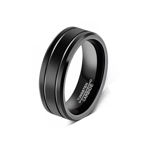 MAGIIE 8mm TITANIUM Ringe für Herren Keltische Drachen Ringe Eheringe Herren Schwarz Cubic Zirkonia Ring Partnerringe Freundschaftsringe,Größe 60 bis 70… (Schwarz zwei Linien, 60) von MAGIIE