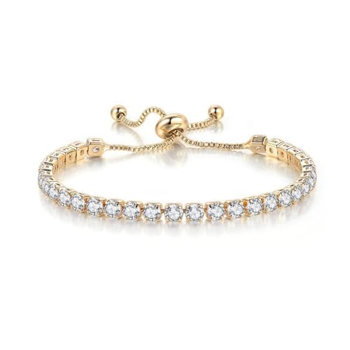 MAGIIE Cubic Zirkonia Kristall Armband Damen,Klassische Verstellbare Armband Frauen Gold Silber,Freundschaftsarmband Modeschmuck für Damen Mädchen (Weiß) von MAGIIE