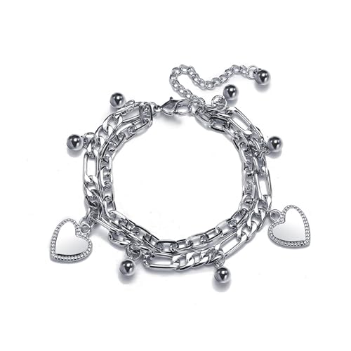 MAGIIE Doppelter Armreif Mehrschichtige Armband,Armreifen Armband Edelstahl mit Anhänger Herz Bär Kreuzigung Jesus,Schmuck Armband für Herren Damen (Silber Liebe) von MAGIIE