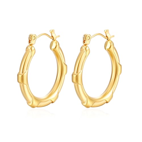 MAGIIE Gold Creolen Ohrringe für Frauen, Hypoallergene Ohrringe Vergoldet 18 Karat Statement Kleine Kreis Ohrringe Damen Dicke M Silber Kein Edelstein, m, Silber, Kein Edelstein von MAGIIE