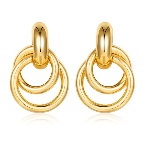 MAGIIE Ohrringe Damen Creolen,Ohrringe 18k Vergoldet Kreolen,Huggie Ohrringe Doppelkreis On Creolen,Geschenk für Frauen Mädchen (Gold) von MAGIIE