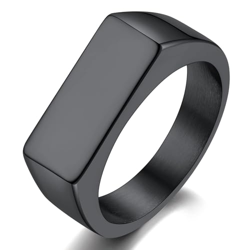 MAGIIE Schmuck Edelstahl Ring Siegelring Bandring für Herren Männer,Schwarzer Achat Ring Herren,Ring Modeschmuck Kupfernickel Geometrischer Ring (Schwarz, 60) von MAGIIE