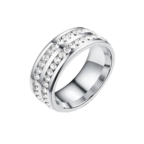 MAGIIE Schmuck Herren Ringe Stahltitan Damen,Ring Paar Edelstahl Ringe Zirkon Verlobungsringe Bandringe,Ring Herren Schwarz Größe 54 bis 64 (Silber, 62) von MAGIIE