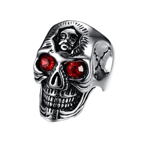 MAGIIE Schmuck Totenkopf Schädel Ringe,Edelstahl Ring für Herren Männer,Viking Herren Ring Wikinger,Vintage Skull Ring Herren Punk Ring (Silber Schädel, 60) von MAGIIE