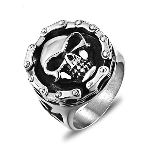 MAGIIE Schmuck Totenkopf Schädel Ringe,Edelstahl Ring für Herren Männer,Viking Herren Ring Wikinger,Vintage Skull Ring Herren Punk Ring (Silber Skull, 62) von MAGIIE