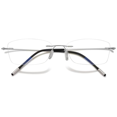 MAGIMODAC Blaulichtfilter Lesebrille Rahmenlos Randlos Ultraleicht Metall Computer Lesebrillen Lesehilfe Sehhilfe für Damen Herren Silber 2.00 von MAGIMODAC
