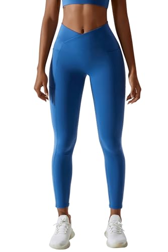 MAGIMODAC Booty Scrunch Gym Leggings mit Taschen Sporthose Damen Po Push Up Sport Leggings Yogahose Damen Blickdicht Laufhose Blue L von MAGIMODAC