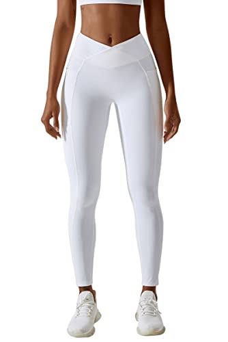 MAGIMODAC Booty Scrunch Gym Leggings mit Taschen Sporthose Damen Po Push Up Sport Leggings Yogahose Damen Blickdicht Laufhose White S von MAGIMODAC