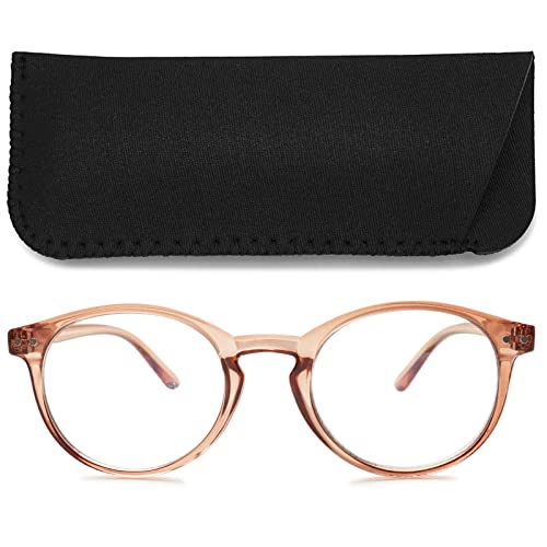 MAGIMODAC Damen Computer Lesebrille Blaulichfilter Leicht Rund Oval Lesebrillen Computerbrille mit Sehstärke Lesehilfe Sehhilfe(Transparent Dunkelbraun, 4.00) von MAGIMODAC