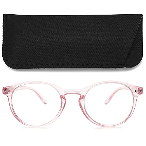 MAGIMODAC Damen Computer Lesebrille Blaulichfilter Leicht Rund Oval Lesebrillen Computerbrille mit Sehstärke Lesehilfe Sehhilfe(Transparent Rosa, 0.00) von MAGIMODAC