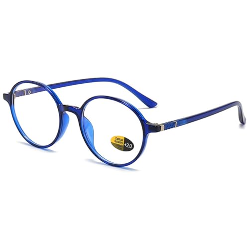 MAGIMODAC Damen Herren Blaulichtfilter Lesebrille Runde Oval Anti Blaulicht Lesehilf Sehhilfe Computer Brille mit Sehstärke Dunkelblau 2.00 von MAGIMODAC
