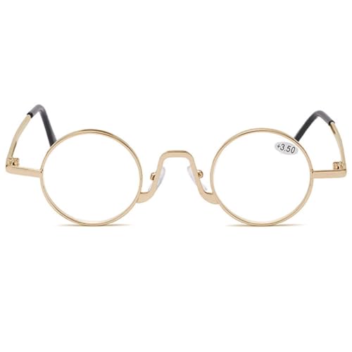 MAGIMODAC Damen Herren Retro Lesebrille Rund Klein Mini Blaulichtfilter Lesebrillen Metall Computer Brille Lesehilfe Sehhilfe mit Sehnstärke Golden 1.0 von MAGIMODAC