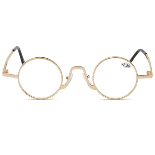 MAGIMODAC Damen Herren Lesebrille Rund Klein Mini Blaulichtfilter Lesebrillen Metall Anti Blaues Licht Lesehilfe Sehhilfe mit Sehnstärke Golden 4.0 von MAGIMODAC